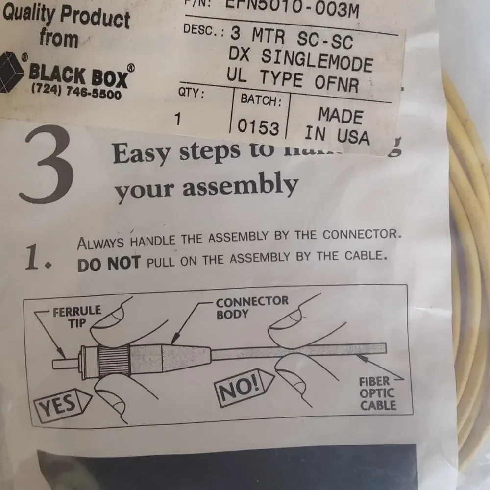 NEW Black Box EFN5010-003M fiber optic cable, 3 meter, SC-SC